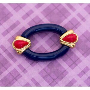 Vintage Blue Oval Intricate Red Teardrop Gold Tone Brooch by Avon - V18